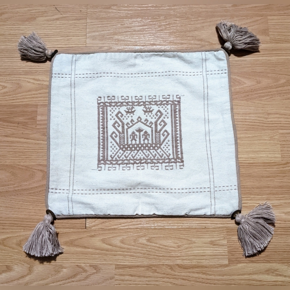 Embroidered Tassel Pillow Case Handmade in Indonesia Boho Chic
